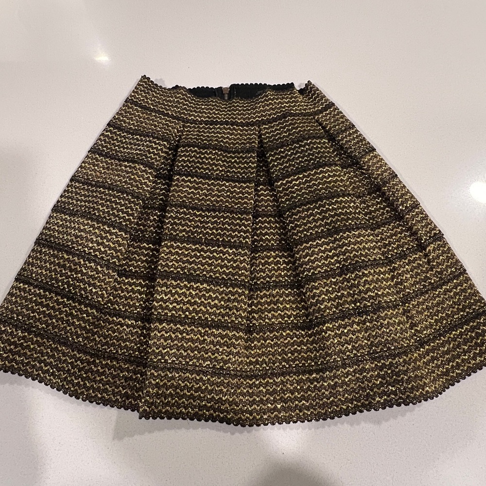 Honey Punch Black and Gold Pleated A-Line Skirt